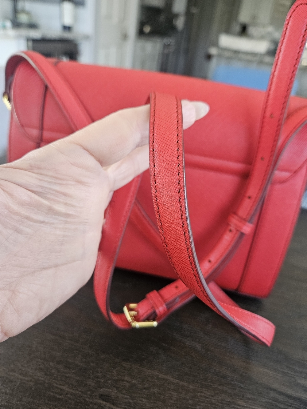 MCM Red Saffiano Leather Shoulder Crossbody Bag - Picture 8 of 10